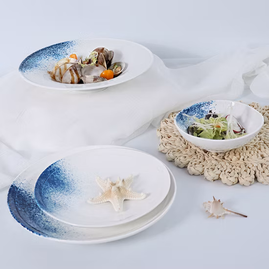 Porcelain Factory Hotel Supply Tableware Set Pasta Seafood Plates Set Scallops Plate Dinnerware Set for Restaurant
