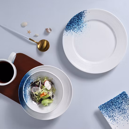 Conjunto de talheres de porcelana para hotel, conjunto de pratos para massas e frutos do mar, prato de vieiras, conjunto de louça para restaurante